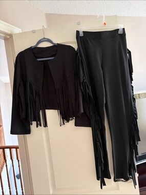 Burlington, , ladies, 2 piece bundle Black Fringe jacket & leggings. Large. NEW
